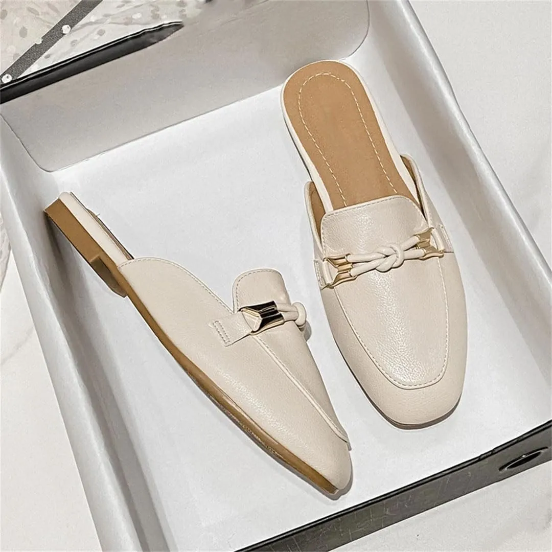 WomenS Leisure Microfiber Leather Square Heel Low Heel Toe Covered Metal Buckle Mules