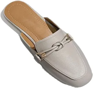 WomenS Leisure Microfiber Leather Square Heel Low Heel Toe Covered Metal Buckle Mules