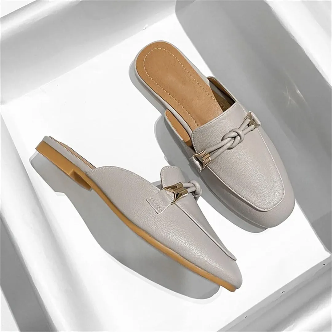 WomenS Leisure Microfiber Leather Square Heel Low Heel Toe Covered Metal Buckle Mules