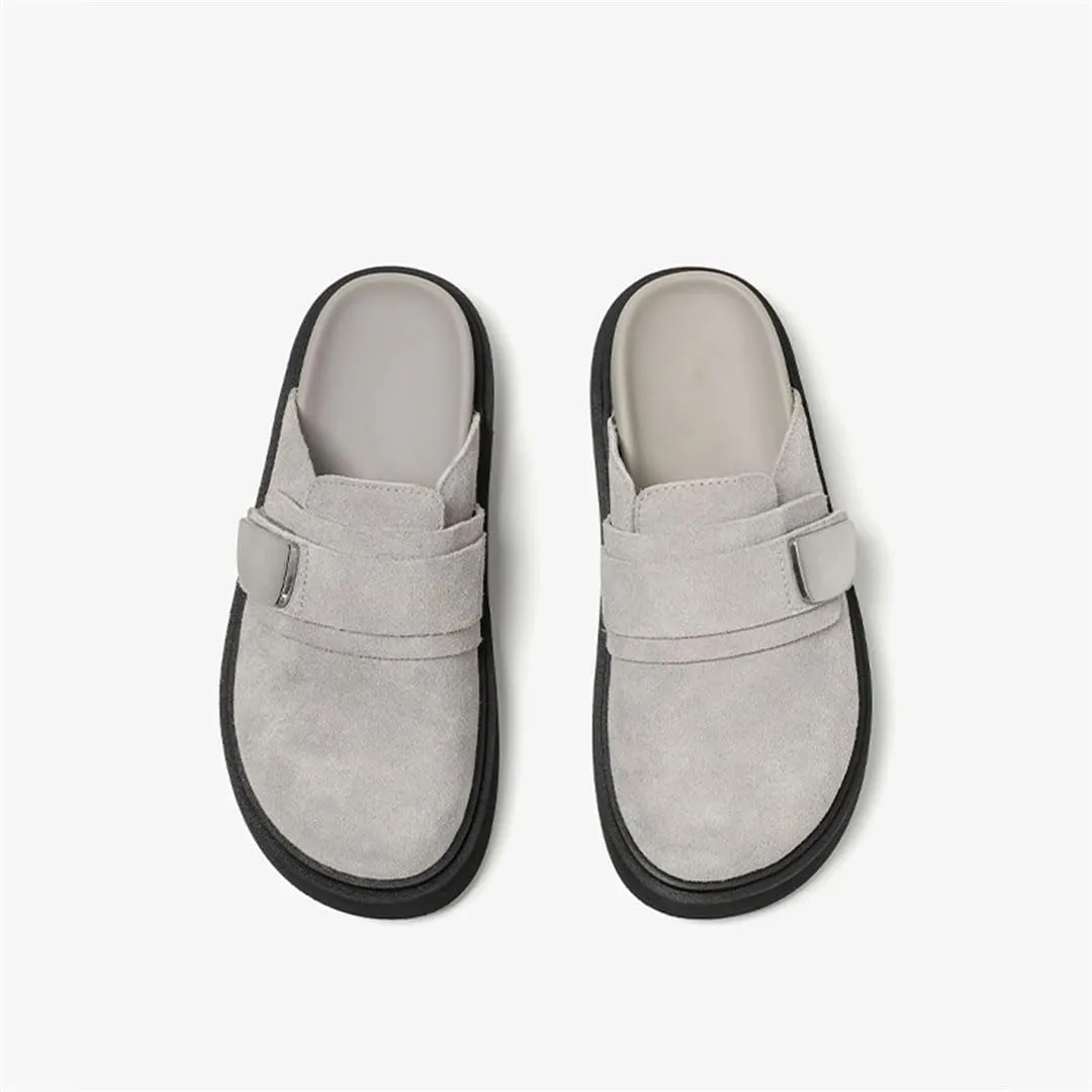WomenS Leisure Style Slip-On Mid Heel Platform Suede Buckle Detail Mules for Daily Shopping and Walking