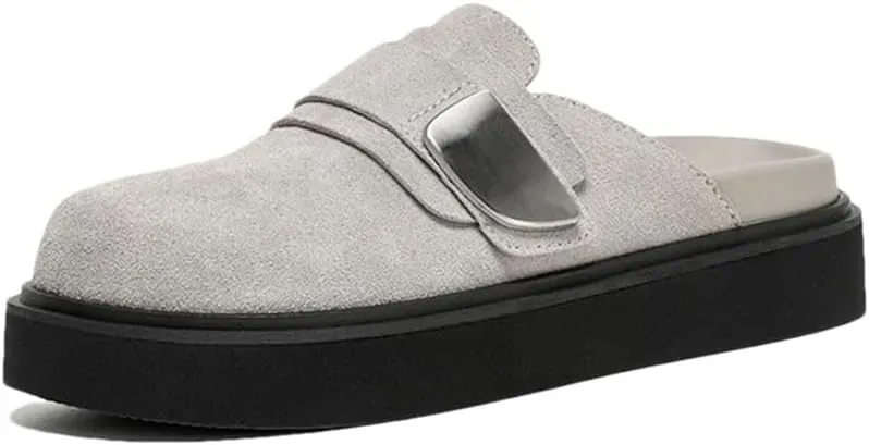 WomenS Leisure Style Slip-On Mid Heel Platform Suede Buckle Detail Mules for Daily Shopping and Walking