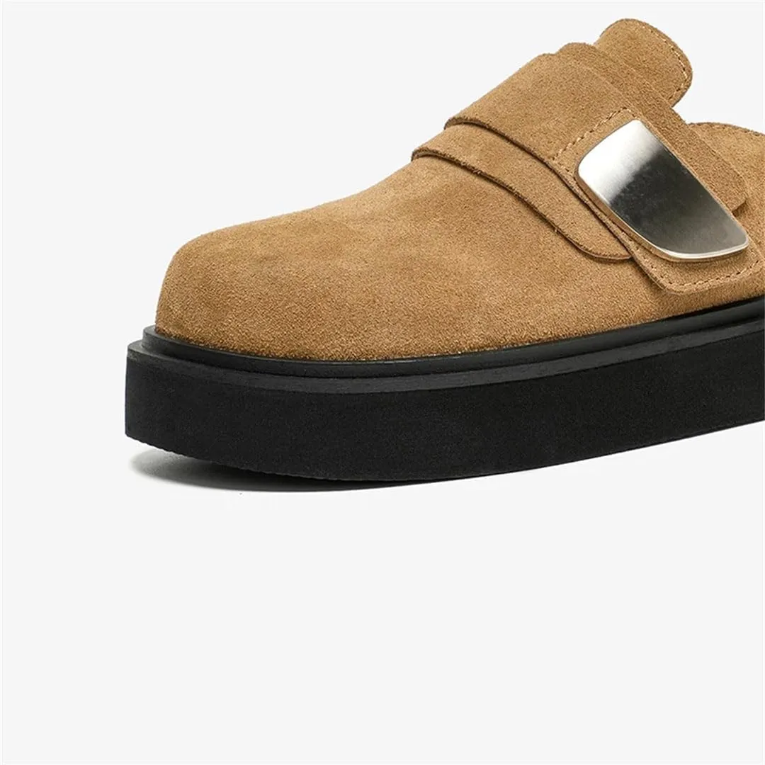 WomenS Leisure Style Slip-On Mid Heel Platform Suede Buckle Detail Mules for Daily Shopping and Walking