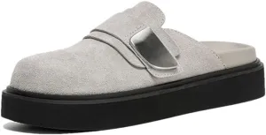 WomenS Leisure Style Slip-On Mid Heel Platform Suede Buckle Detail Mules for Daily Shopping and Walking
