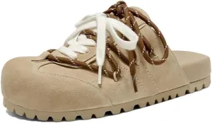 WomenS Leisure Style Slip-On Round Toe Suede Tied Patchwork Low Heel Mules for Daily Shopping and Walking