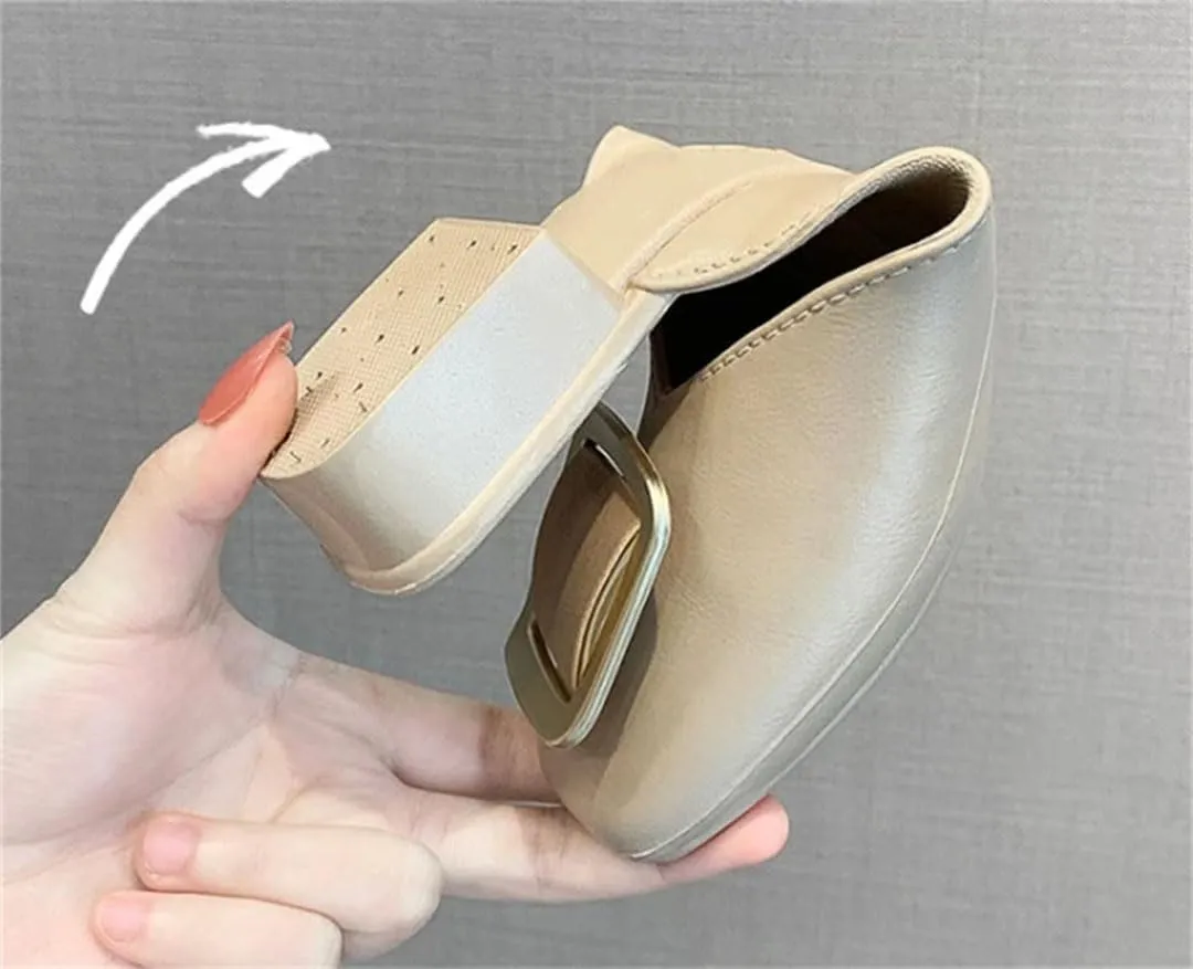WomenS Low Square Heel Pull On Leisure Fashion Metal Decoration Mules for Daily Shopping and Walking