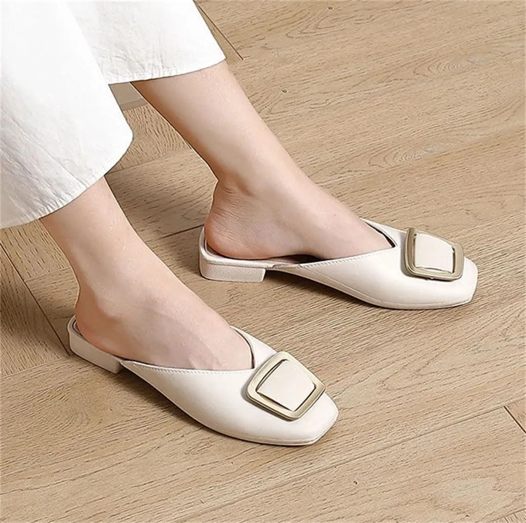 WomenS Low Square Heel Pull On Leisure Fashion Metal Decoration Mules for Daily Shopping and Walking