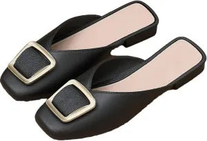 WomenS Low Square Heel Pull On Leisure Fashion Metal Decoration Mules for Daily Shopping and Walking