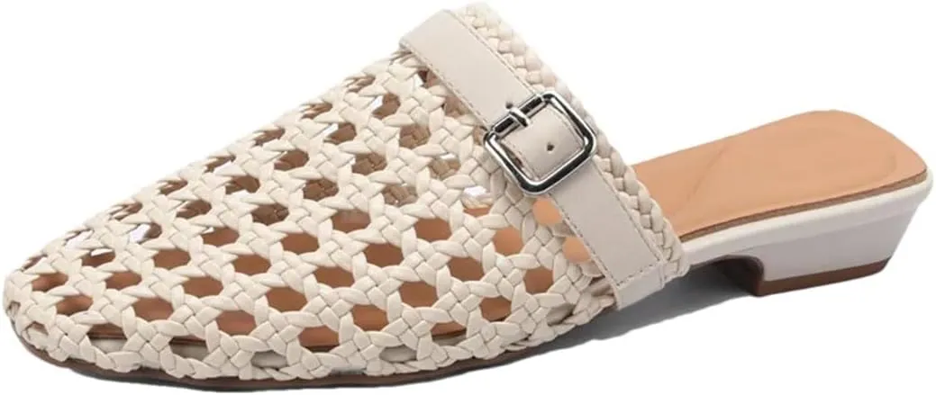 WomenS Microfiber Cut Out Weaving Square Heel Slip On 2.5Cm Platform Street Style Mules
