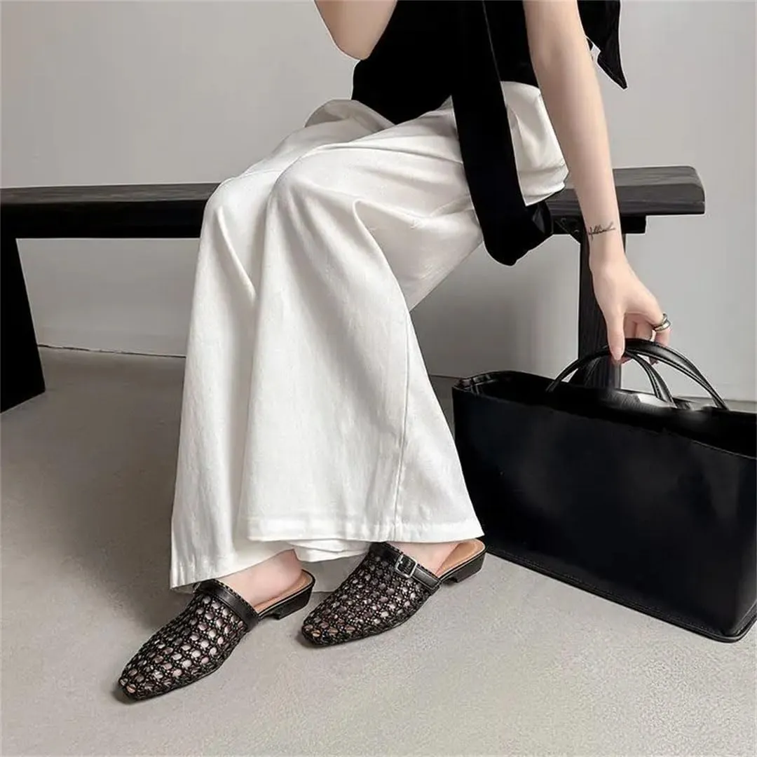WomenS Microfiber Cut Out Weaving Square Heel Slip On 2.5Cm Platform Street Style Mules