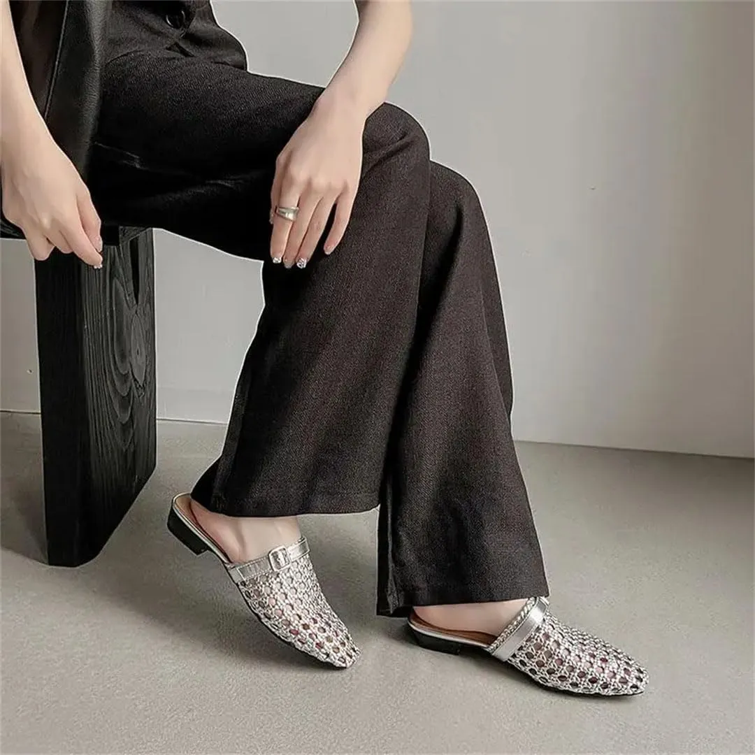WomenS Microfiber Cut Out Weaving Square Heel Slip On 2.5Cm Platform Street Style Mules