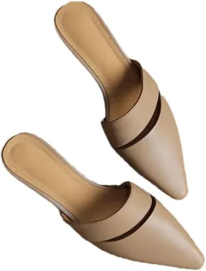 WomenS Modern Pointed Toe Pull On Thin Heel Genuine Leather Shallow Mules for Daily Shopping and Walking