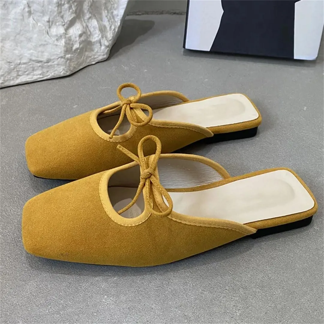 WomenS Office Lady Style Slip-On Square Toe Flat Heel Microfiber Mules for Daily Shopping and Walking