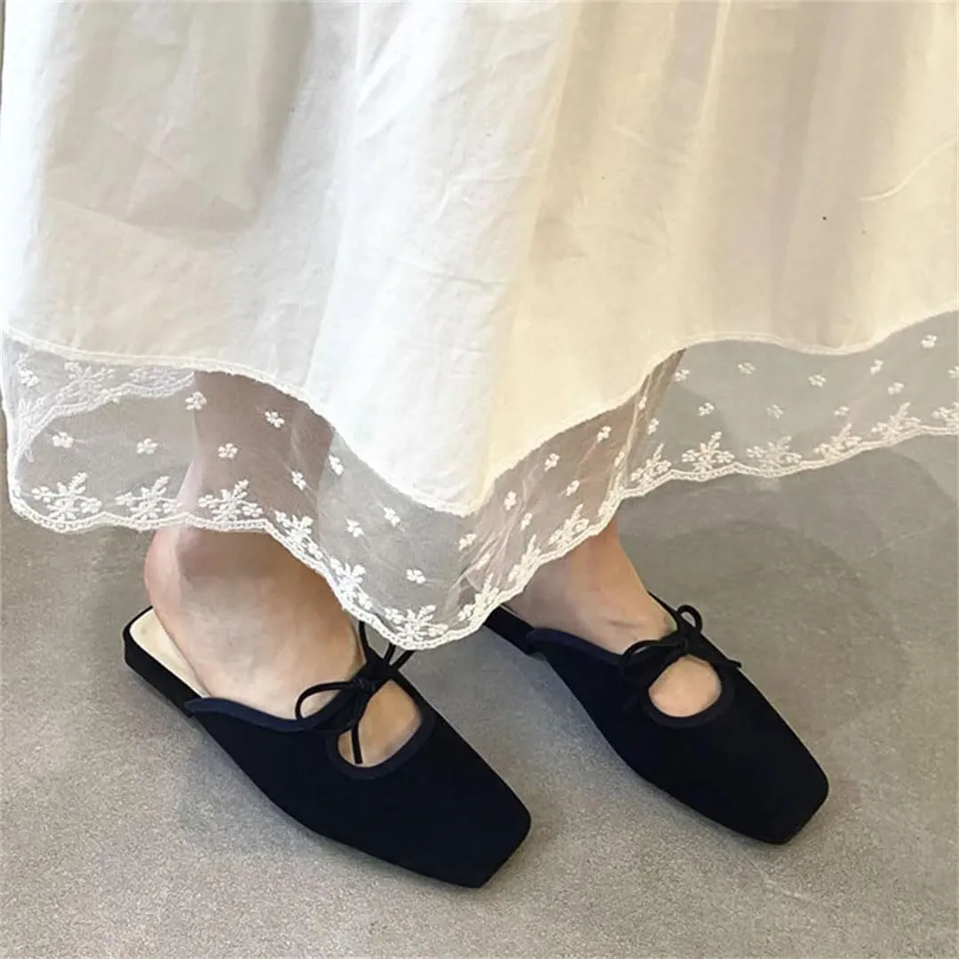 WomenS Office Lady Style Slip-On Square Toe Flat Heel Microfiber Mules for Daily Shopping and Walking