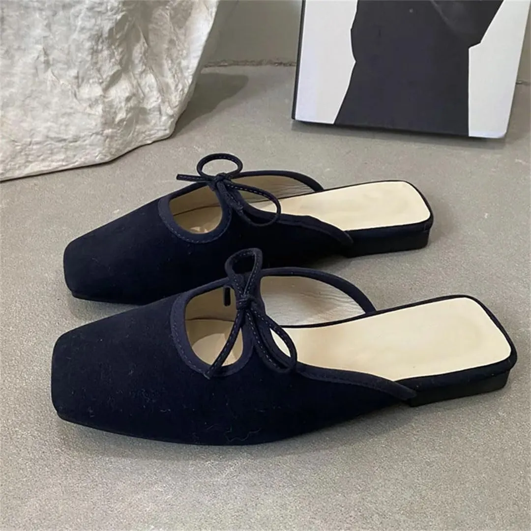 WomenS Office Lady Style Slip-On Square Toe Flat Heel Microfiber Mules for Daily Shopping and Walking