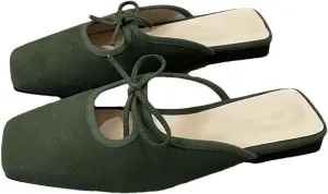 WomenS Office Lady Style Slip-On Square Toe Flat Heel Microfiber Mules for Daily Shopping and Walking
