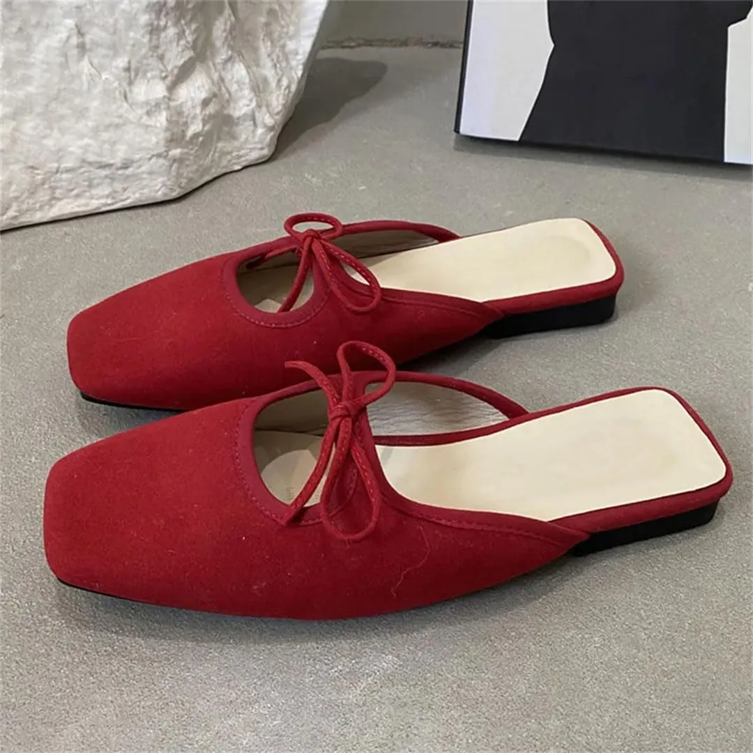 WomenS Office Lady Style Slip-On Square Toe Flat Heel Microfiber Mules for Daily Shopping and Walking