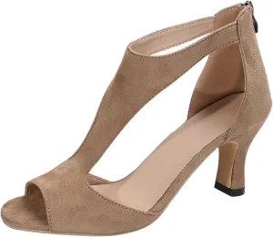 Women's Orthopedic High Heels Sandals Womens Dress Sexy Open Toe Summer Back Zipper Fish Mouth Shoes Closure Casual Suede Leather Orthotic Beach Boho Outdoor Sandal for Oceanside Holiday