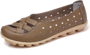 Womens Orthopedic Loafers in Breathable Leather Comfortable Hollow Soft Flats Sandals Summer Casual Slip-On Shoes