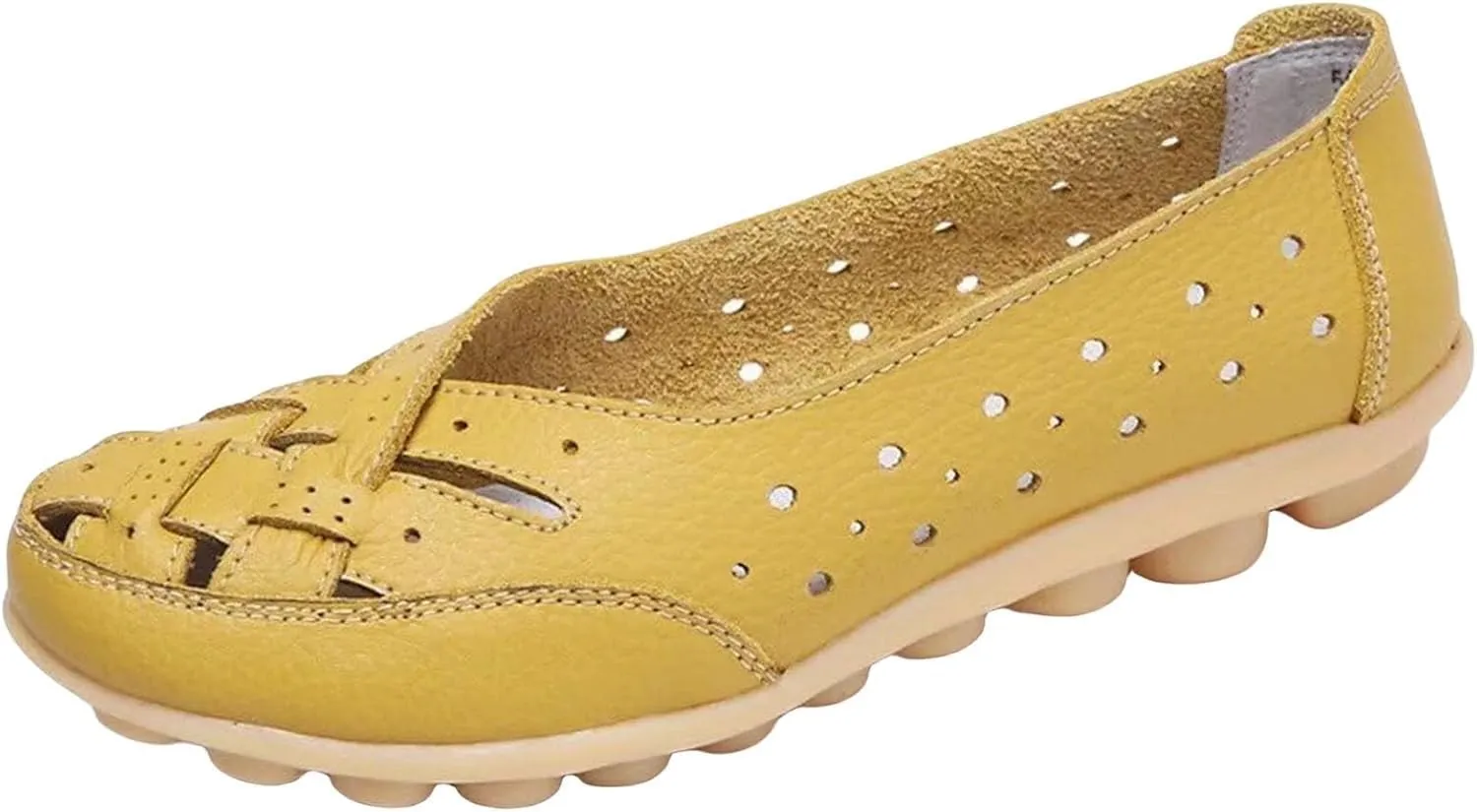 Womens Orthopedic Loafers in Breathable Leather Comfortable Hollow Soft Flats Sandals Summer Casual Slip-On Shoes