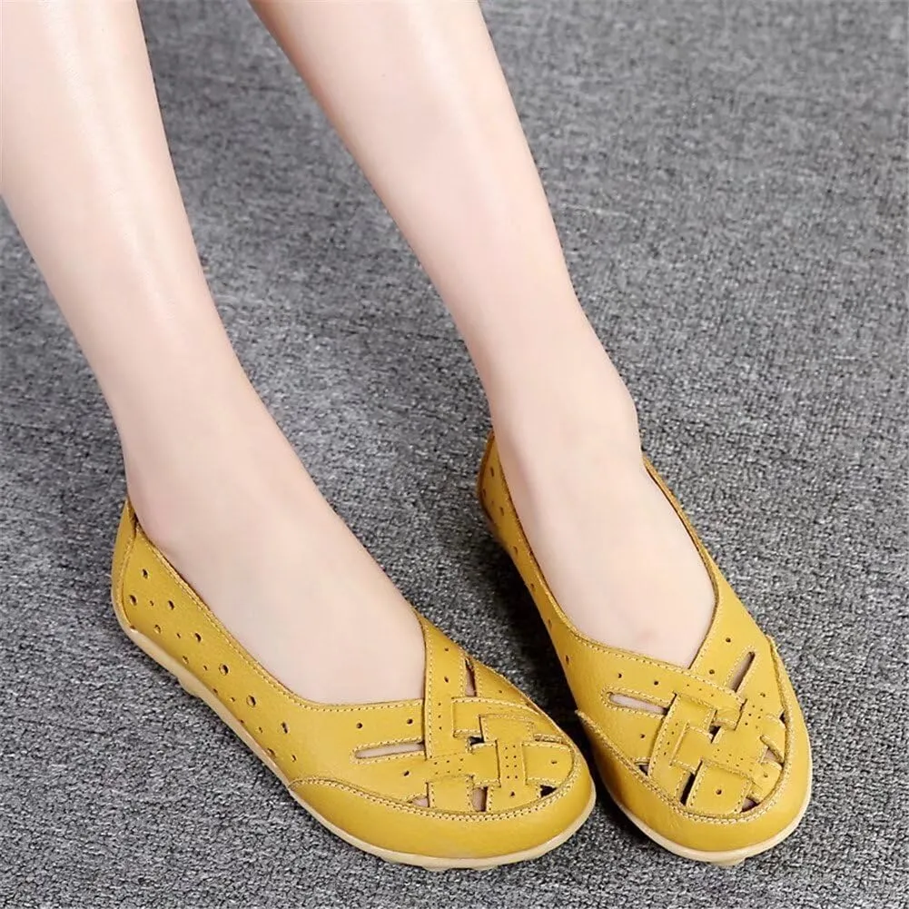 Womens Orthopedic Loafers in Breathable Leather Comfortable Hollow Soft Flats Sandals Summer Casual Slip-On Shoes