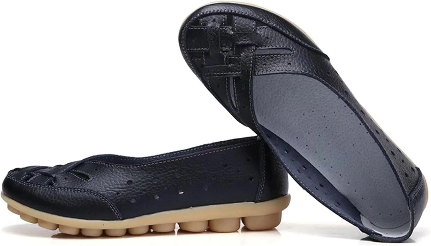 Womens Orthopedic Loafers in Breathable Leather Comfortable Hollow Soft Flats Sandals Summer Casual Slip-On Shoes