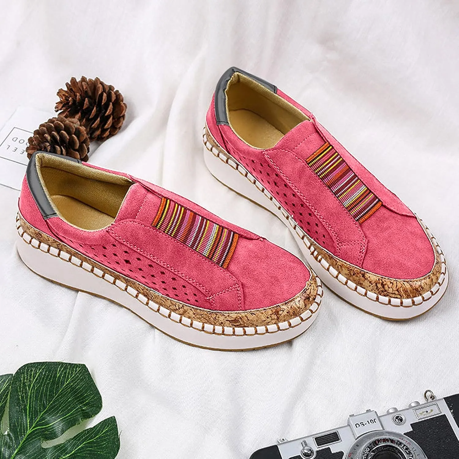 Womens Platform Sandals Fashion Slip On Sneakers Cushioned Lightweight Breathable Walking Wedge Shoes