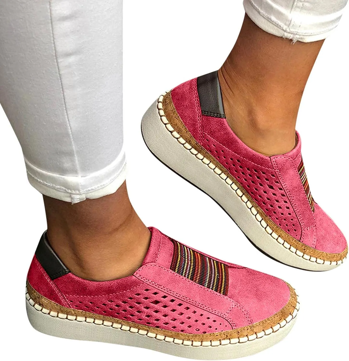 Womens Platform Sandals Fashion Slip On Sneakers Cushioned Lightweight Breathable Walking Wedge Shoes
