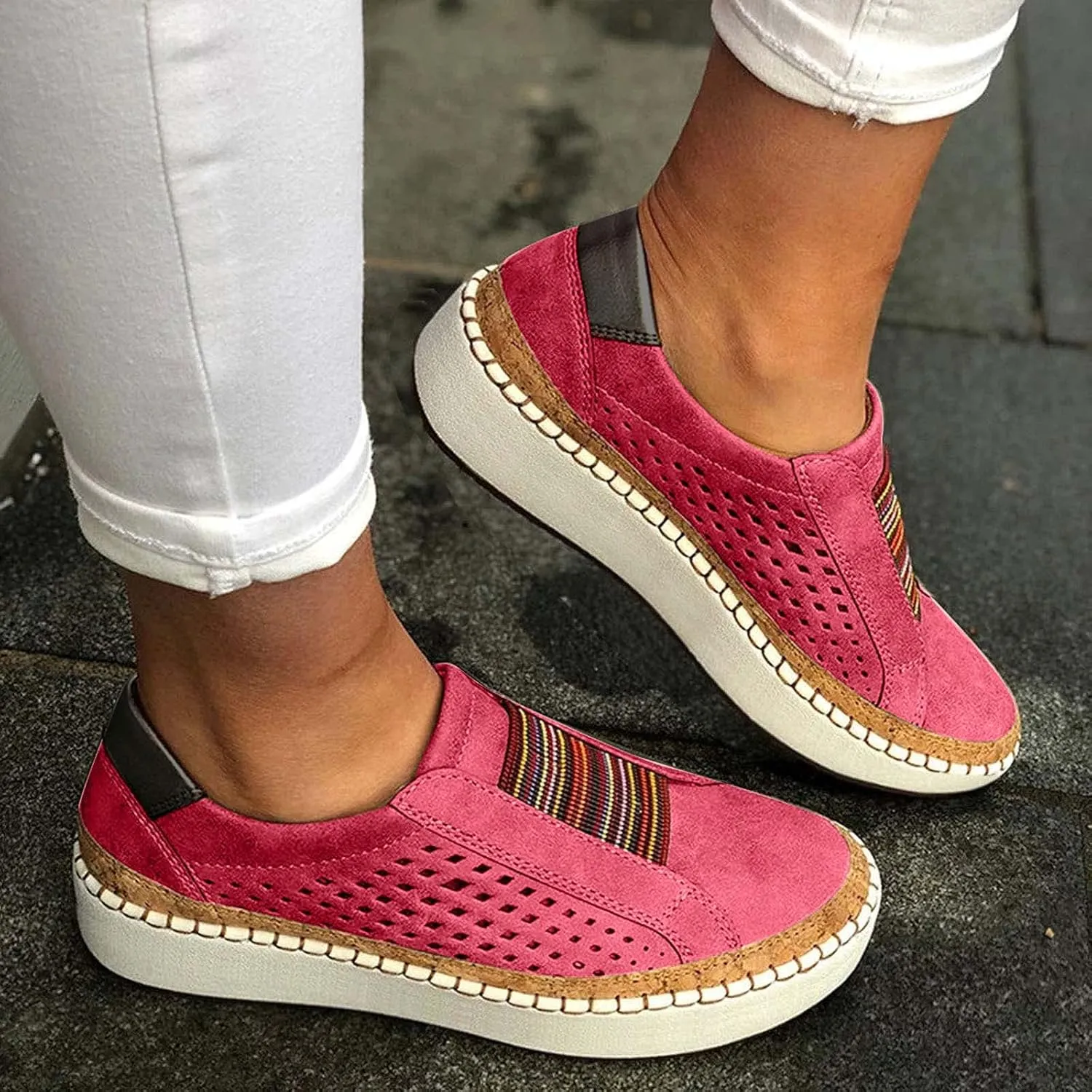 Womens Platform Sandals Fashion Slip On Sneakers Cushioned Lightweight Breathable Walking Wedge Shoes