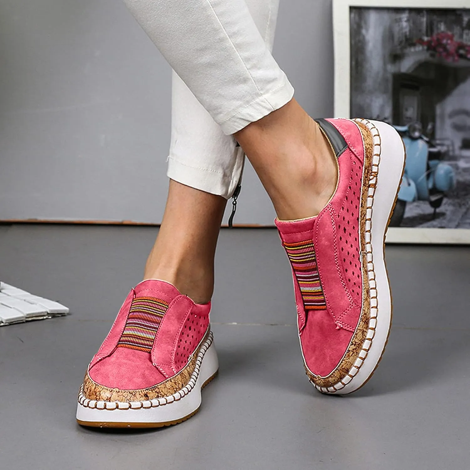 Womens Platform Sandals Fashion Slip On Sneakers Cushioned Lightweight Breathable Walking Wedge Shoes