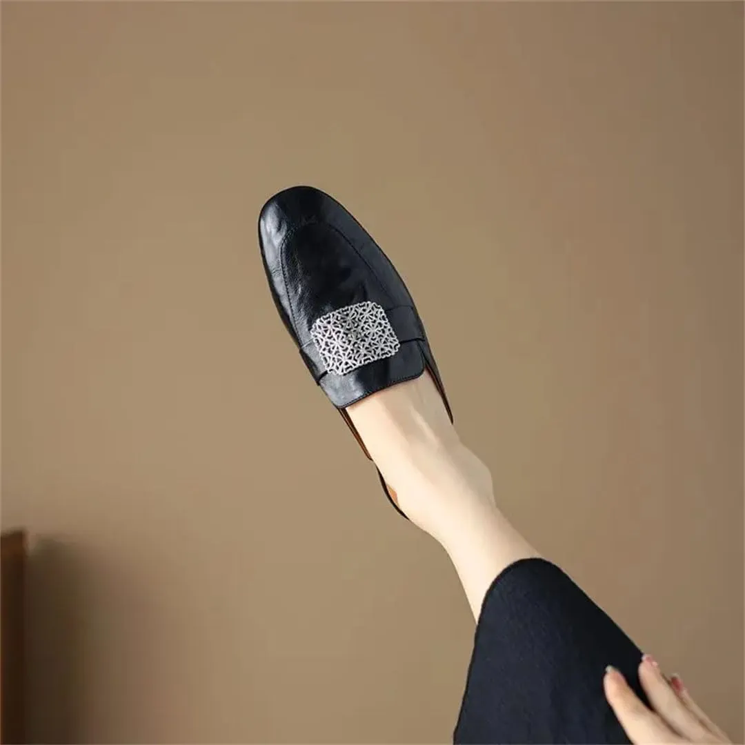 WomenS Plus Size Genuine Leather Round Toe Square Heel Pull On 2.5Cm Low Heel Neutral Mules
