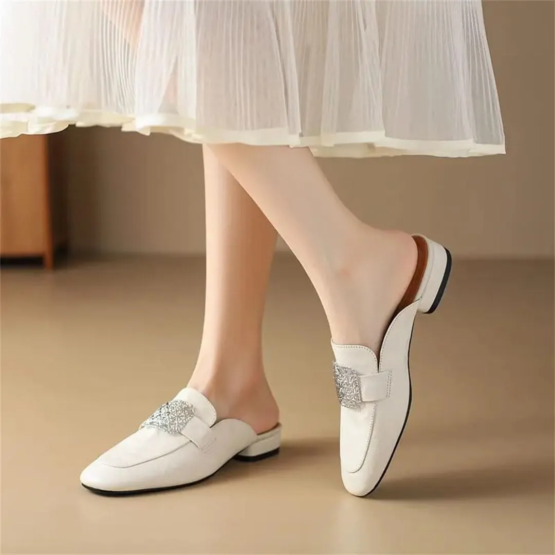 WomenS Plus Size Genuine Leather Round Toe Square Heel Pull On 2.5Cm Low Heel Neutral Mules