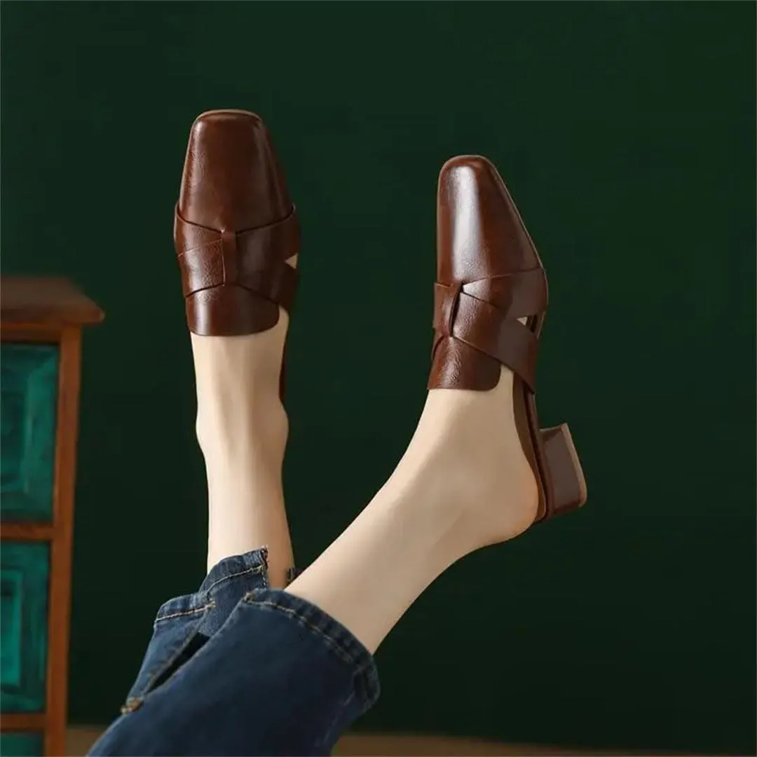 WomenS Plus Size Genuine Leather Upper Synthetic Lined Square Heel Pull On 3Cm Low Heel Street Style Mules