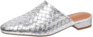 WomenS PU Leather Flat Heel Round Toe Pull On Leisure Retro Casual Mules for Daily Shopping and Walking