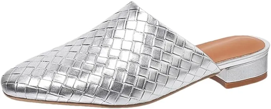 WomenS PU Leather Flat Heel Round Toe Pull On Leisure Retro Casual Mules for Daily Shopping and Walking