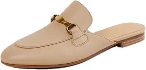 WomenS Retro Genuine Leather Round Toe Low Square Heel Office Casual Metal Buckle Mules