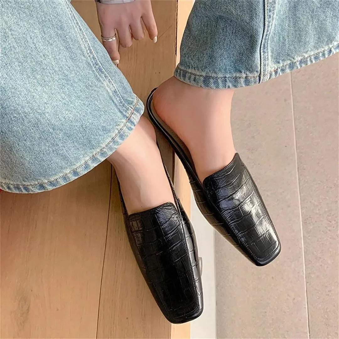 WomenS Retro Square Toe Low Heel Genuine Leather Pull On Casual Mules for Daily Shopping and Walking