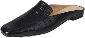 WomenS Retro Square Toe Low Heel Genuine Leather Pull On Casual Mules for Daily Shopping and Walking