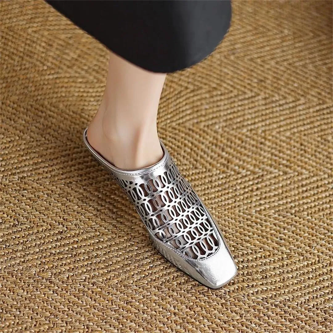 WomenS Retro Style Slip-On Square Toe Low Heel Genuine Leather Mules for Daily Shopping and Walking