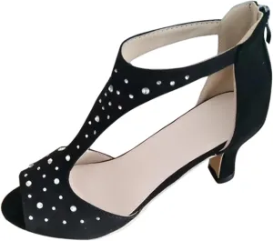 Women's Rhinestone High Heels Sandals Orthopedic Stiletto Suede Summer Open Toe Booties Comfortable Dress Side Cutout Shoes Sexy Womens Back Zipper Fish Mouth Casual Strappy Mules Beach Sandal