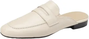 WomenS Round Toe Genuine Leather Sewing Slip-ON Leisure Casual Mules for Daily Shopping and Walking