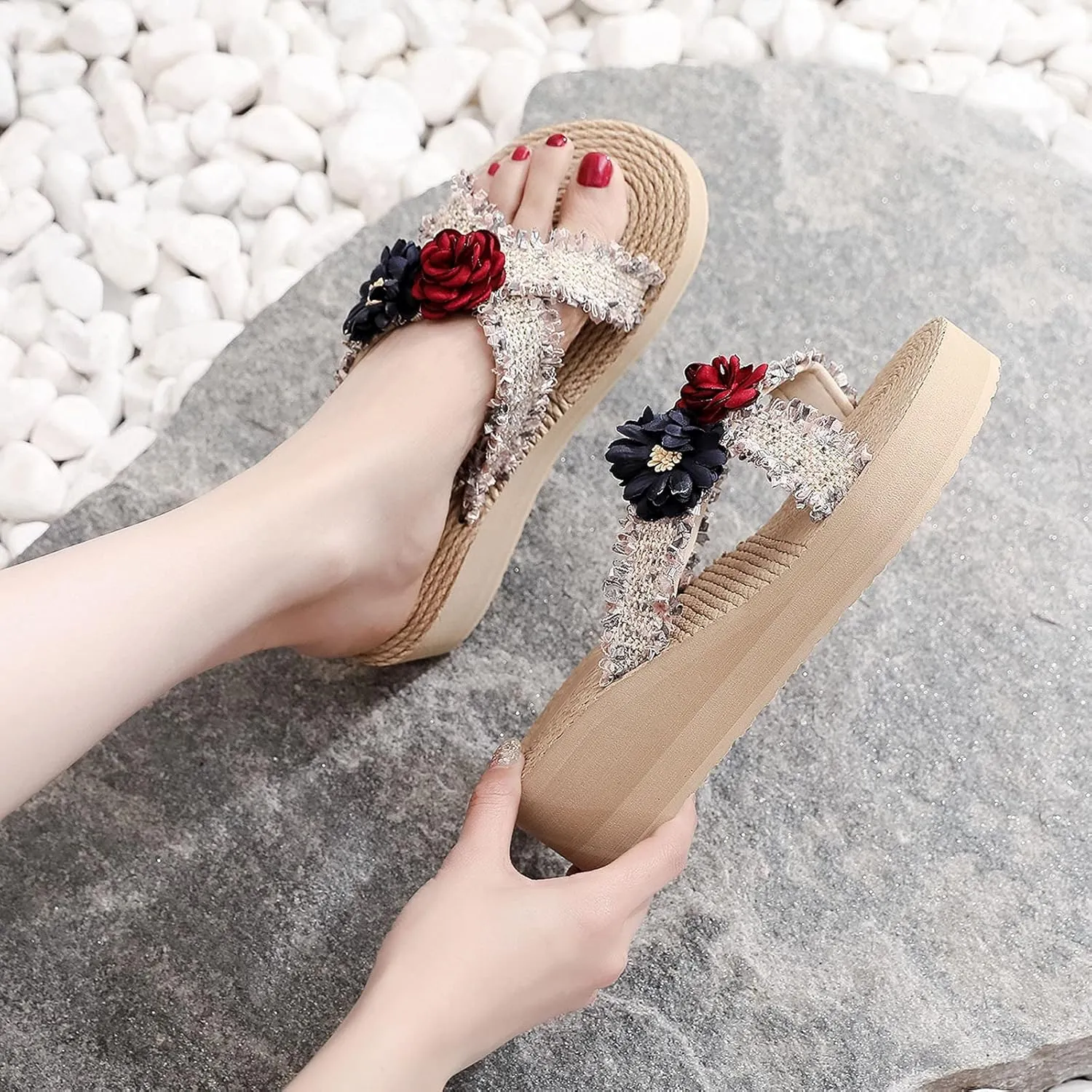 Womens Sandals Breathable Home Beach Flip-Flops Slipper Sandals Fashion Women Shoes Wedges Womens Flip Flops