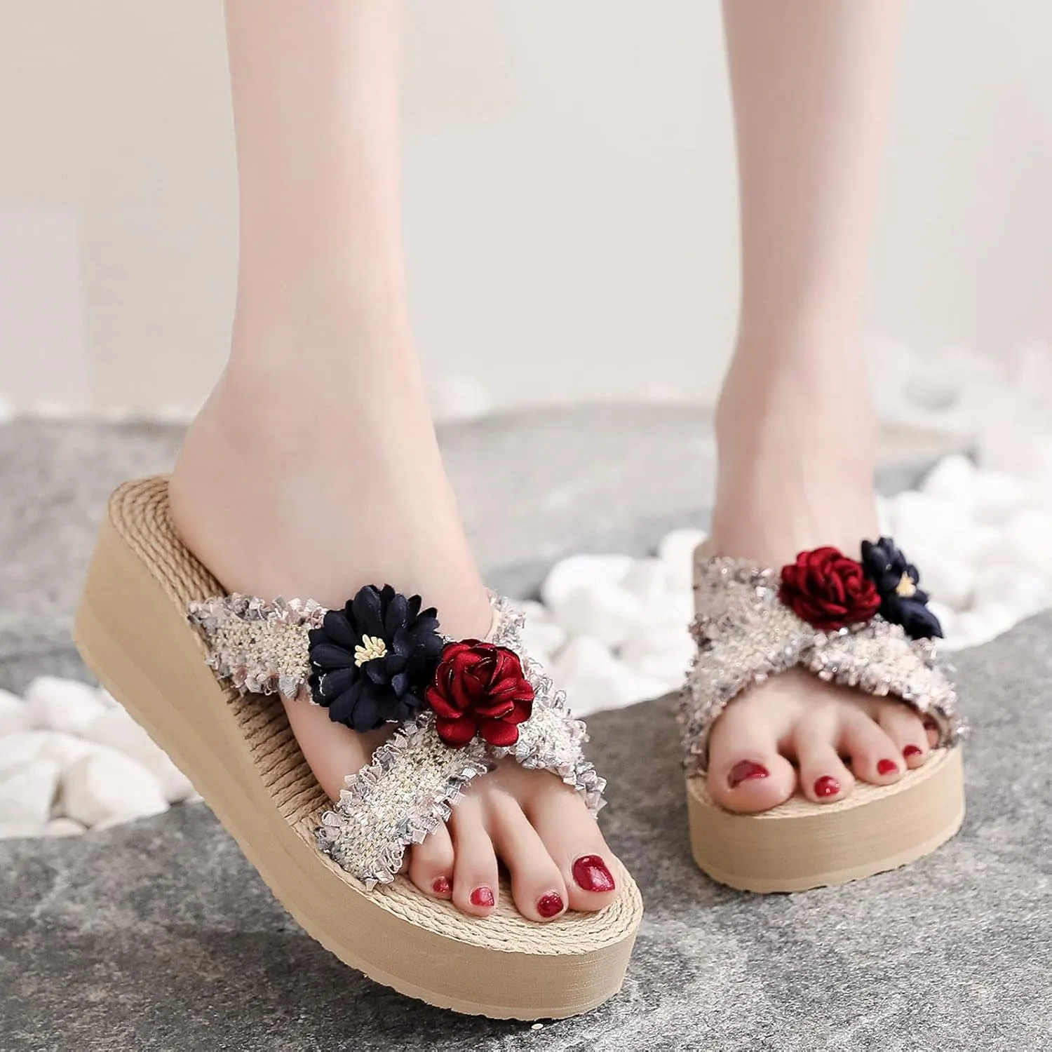 Womens Sandals Breathable Home Beach Flip-Flops Slipper Sandals Fashion Women Shoes Wedges Womens Flip Flops