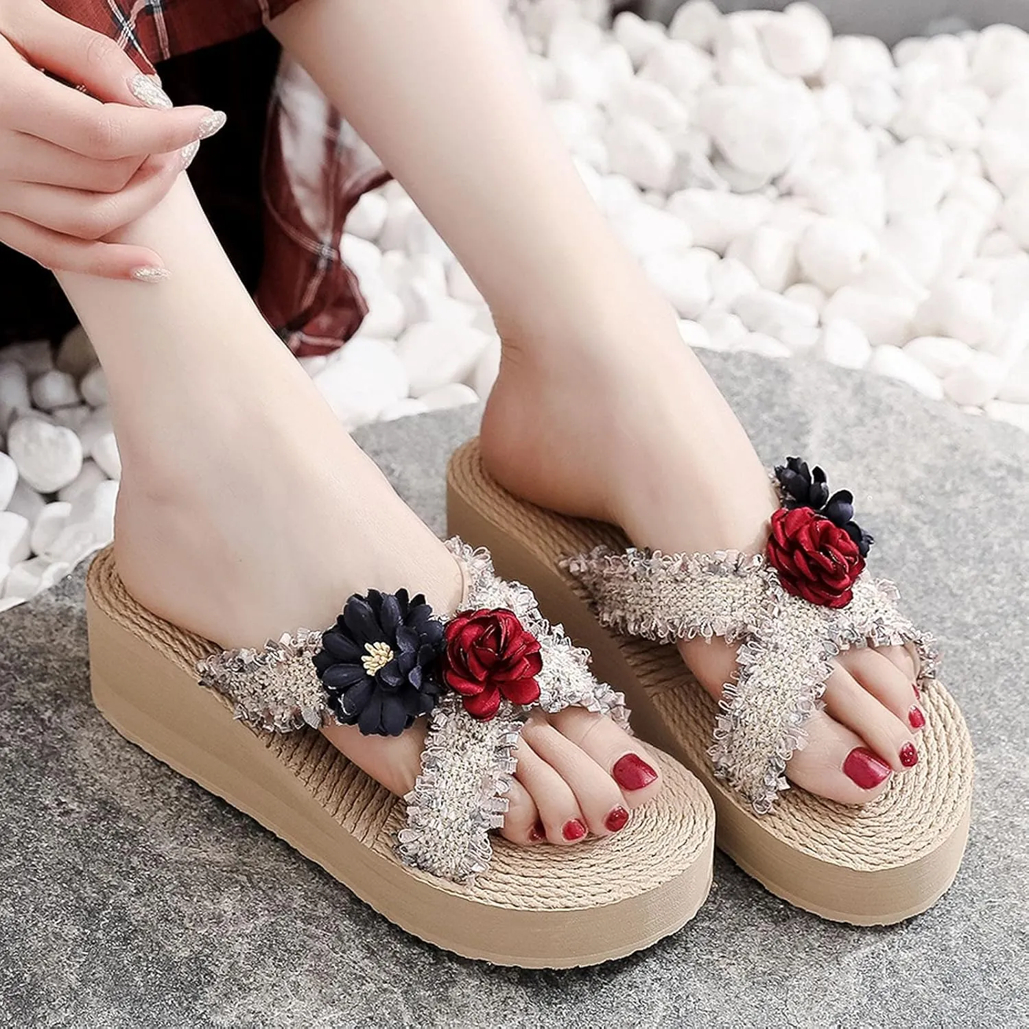 Womens Sandals Breathable Home Beach Flip-Flops Slipper Sandals Fashion Women Shoes Wedges Womens Flip Flops