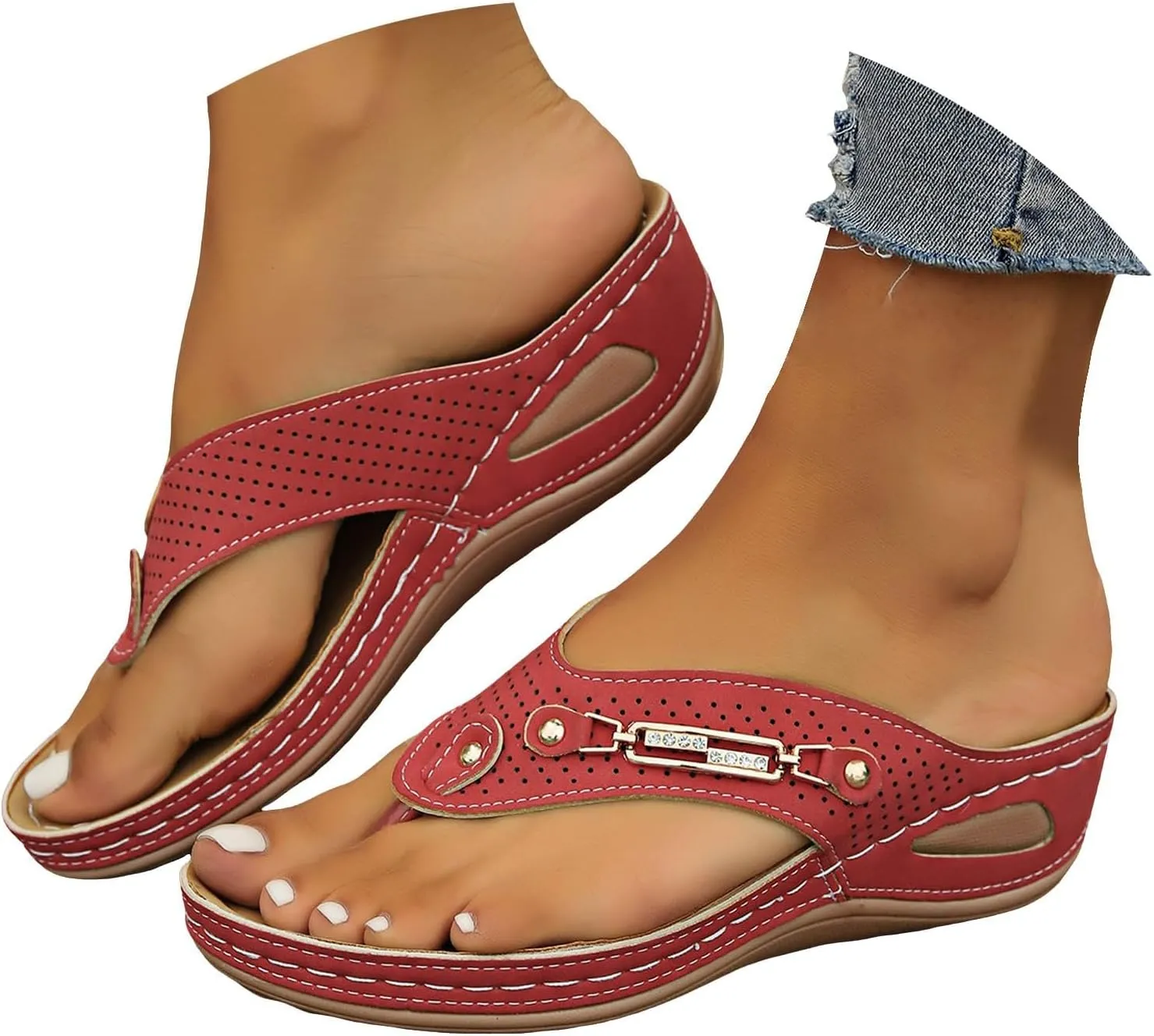 Womens Sandals Comfortable Breathable Mesh Hollow Sports Sandals Non-Slip 2025 Womens Wedge Orthopedic Flip-Flops