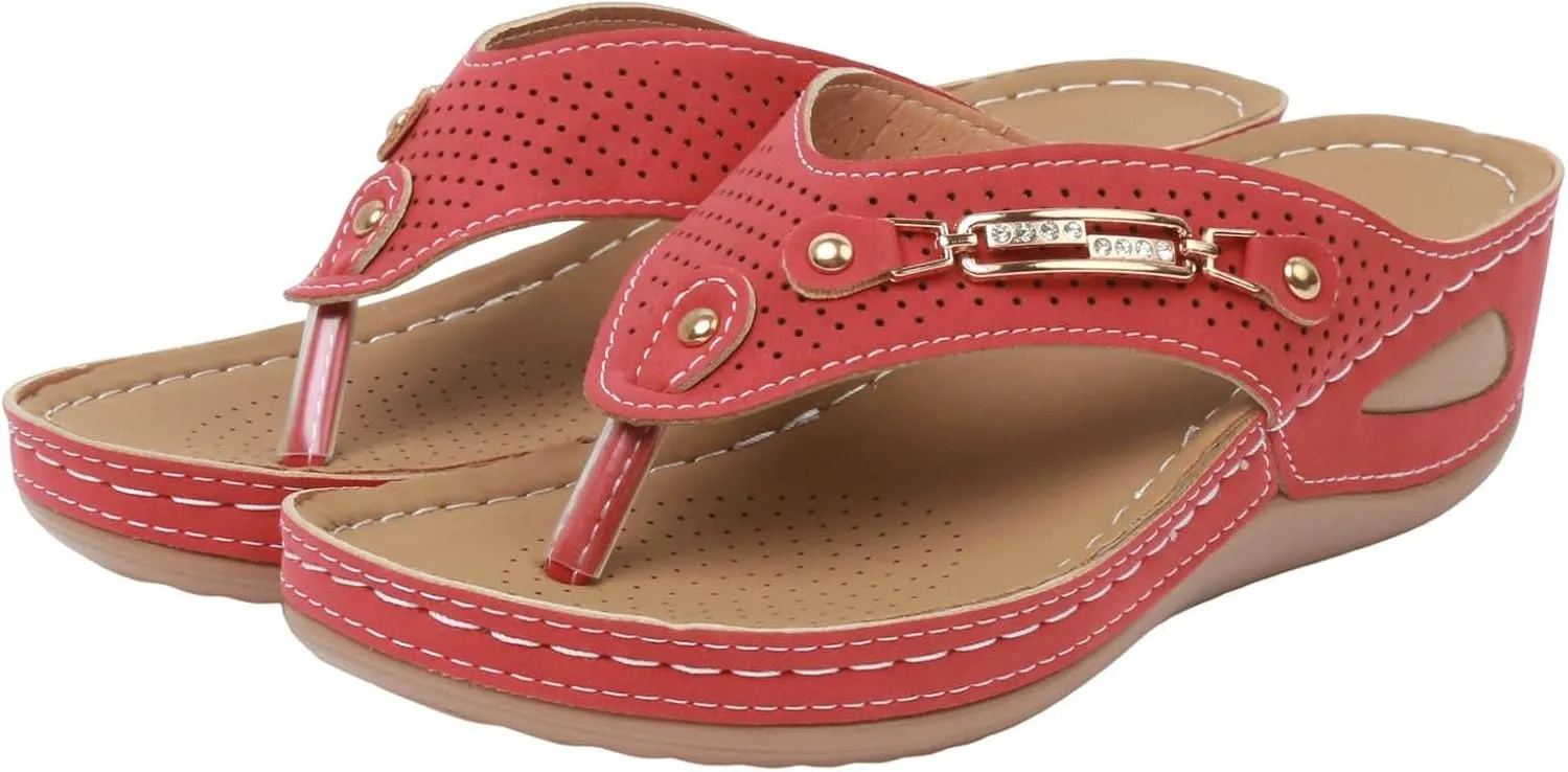 Womens Sandals Comfortable Breathable Mesh Hollow Sports Sandals Non-Slip 2025 Womens Wedge Orthopedic Flip-Flops