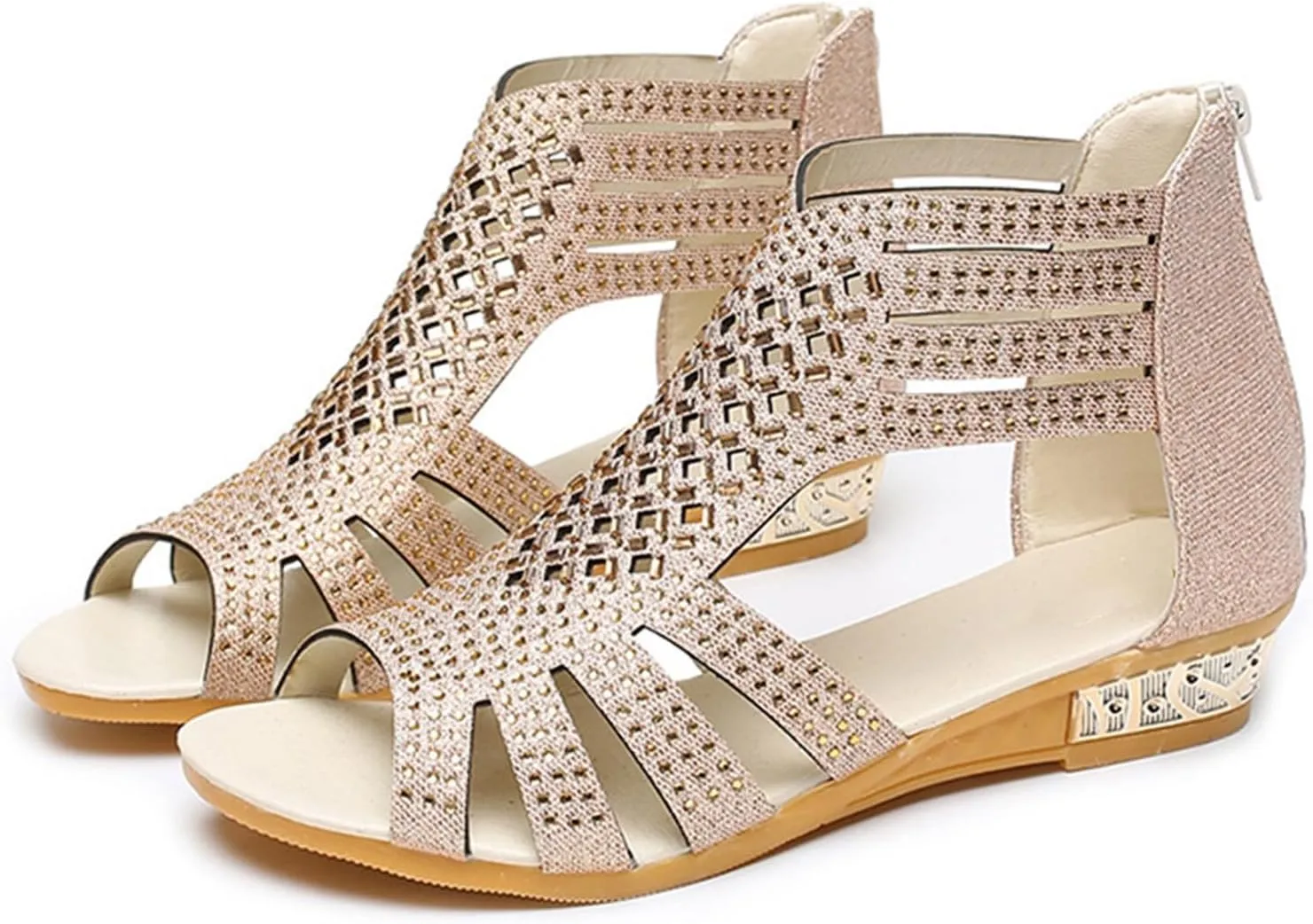 Womens Sandals Comfortable Dressy Ankle Strap Womens Wedge Sandals Low Heel Dressy Summer Rhinestone Summer Shoes