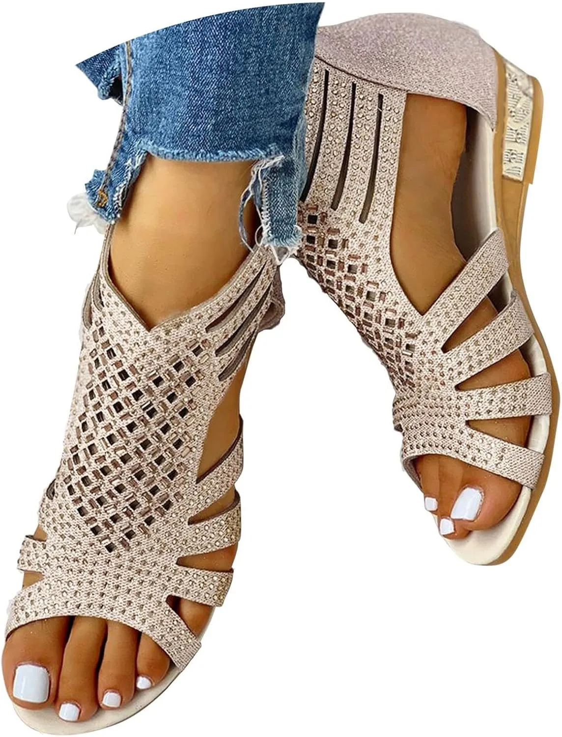 Womens Sandals Comfortable Dressy Ankle Strap Womens Wedge Sandals Low Heel Dressy Summer Rhinestone Summer Shoes