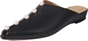 WomenS Sheepskin Pointed Toe Low Heel Slip-On Versatile Outdoor Mules for Daily Shopping and Walking