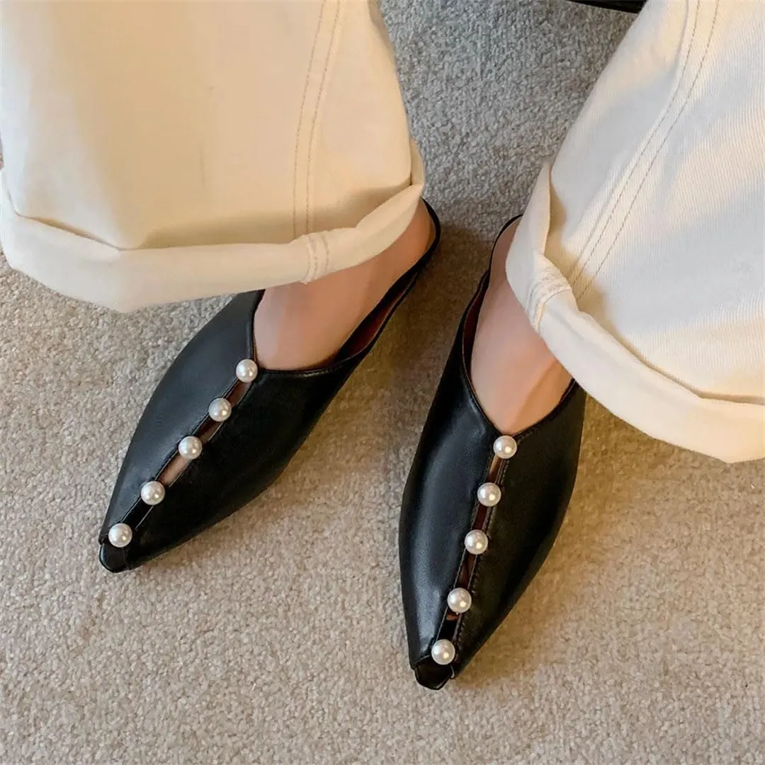 WomenS Sheepskin Pointed Toe Low Heel Slip-On Versatile Outdoor Mules for Daily Shopping and Walking