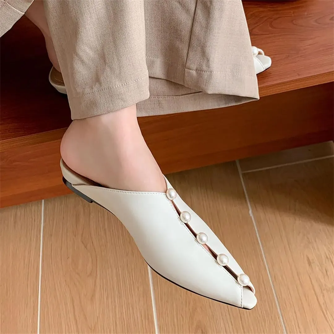 WomenS Sheepskin Pointed Toe Low Heel Slip-On Versatile Outdoor Mules for Daily Shopping and Walking